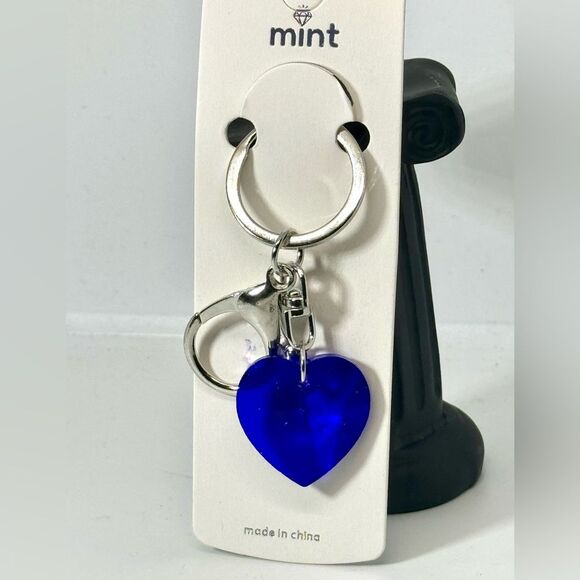 Blue Crystal Heart Keychain Charm - Silver Accent - Picture 4 of 6